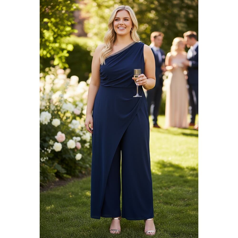 NWT ADRIANNA PAPELL JUMPSUIT 20W BLUE WEDDING GUEST MOTHER OF THE BRIDE EVENING